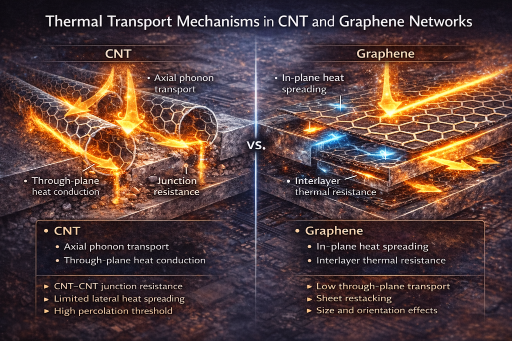 Thermal Transport Mechanisms in CNT and Graphene Networks