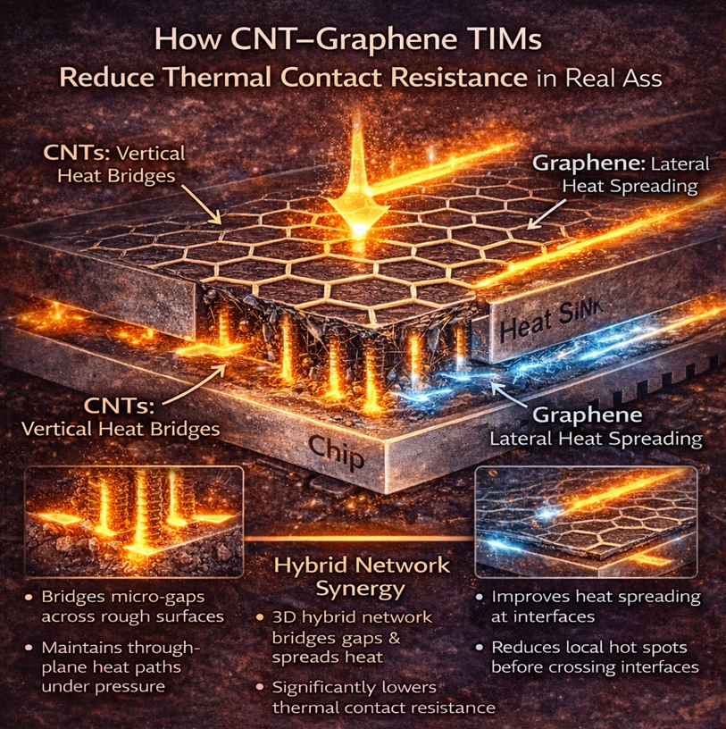 How CNT–Graphene TIMs Reduce Thermal Contact Resistance in Real Assemblies