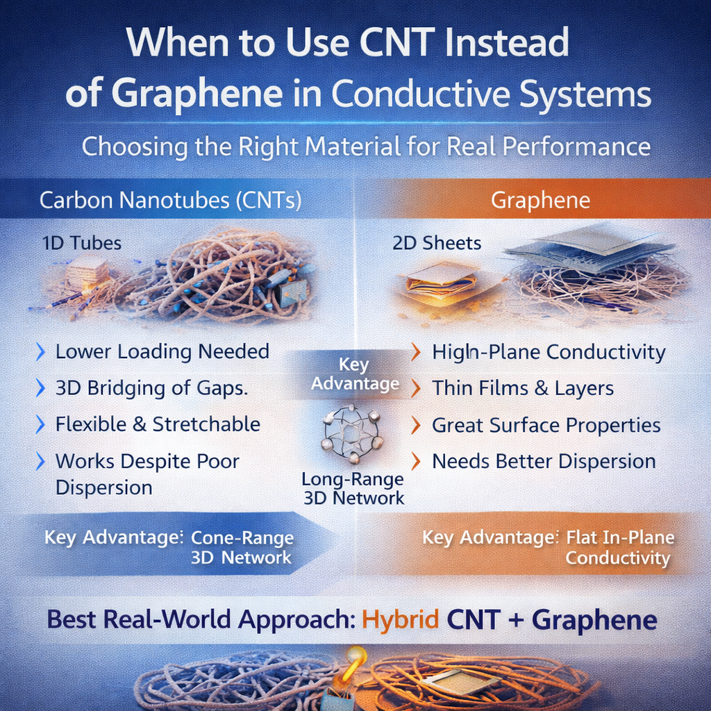 When to Use CNT Instead of Graphene in Conductive Systems