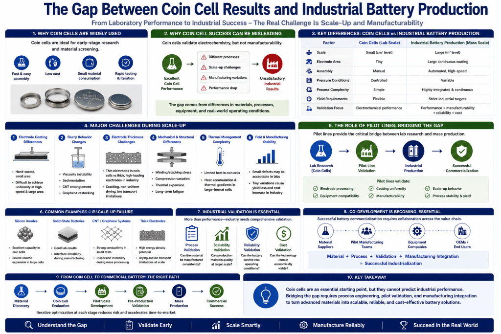 The Gap Between Coin Cell Results and Industrial Battery Production