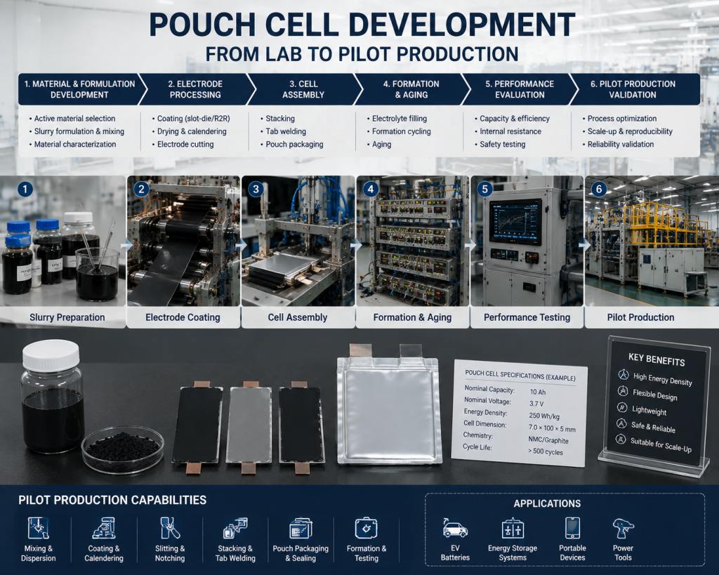 Pouch Cell Development from Lab to Pilot Production